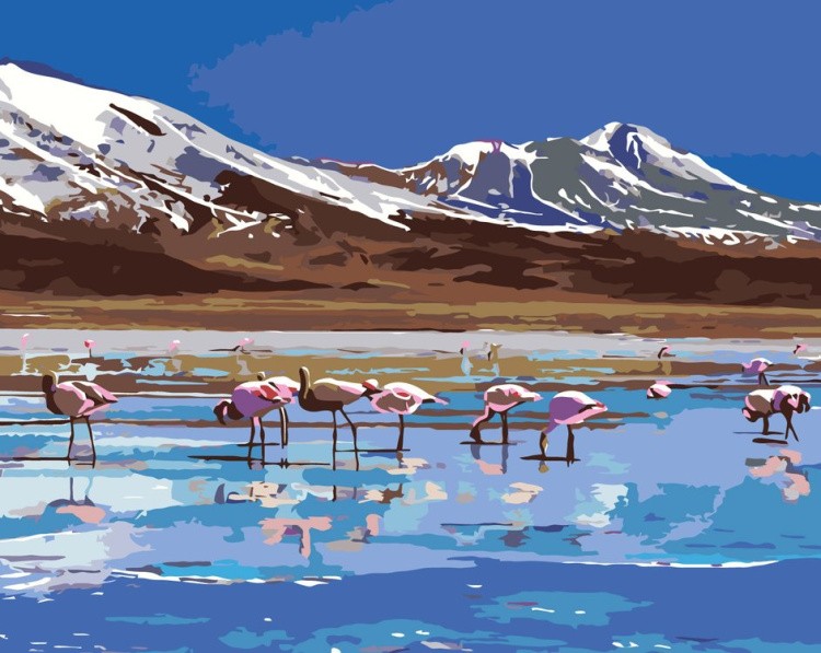 Картина по номерам «Фламинго на озере»
