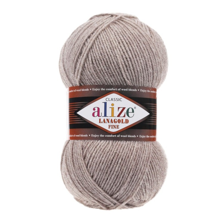 Пряжа ALIZE LanaGold Fine (Ализе Лана голд файн) (207), меланж серо-бежевый, 5 шт. по 100 г