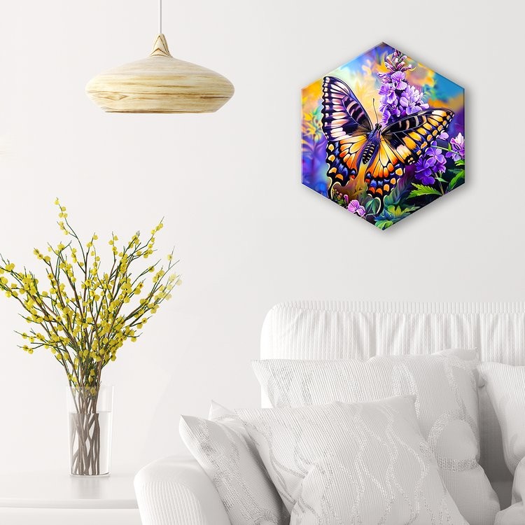 Картина по номерам с кристаллами из хрусталя Гексагон «Бабочка махаон в цветах» — картинка 2