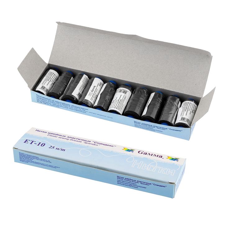 Нитки «спандекс», 60% латекс, 40% полиэстер, 10 шт. по 25 м, цвет: черный, Gamma — картинка 3