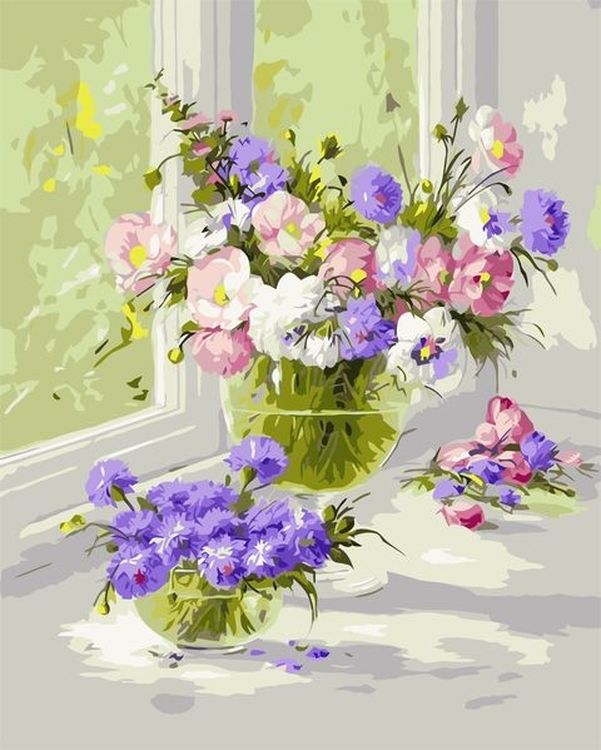 Картина по номерам «Цветы на подоконнике»