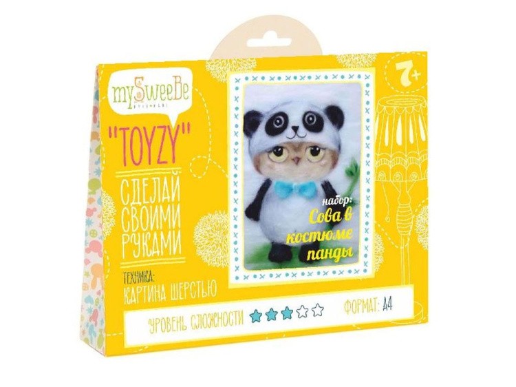 Картина шерстью «Сова в костюме панды» — картинка 2
