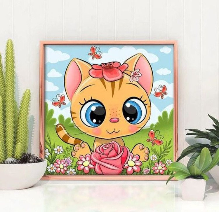 Алмазная вышивка «Кошка в цветах» — картинка 2