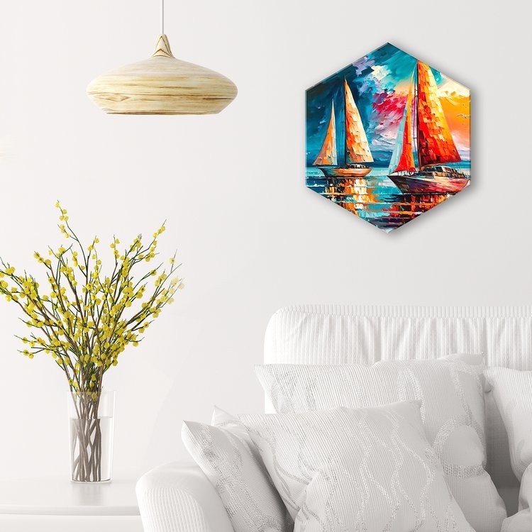 Картина по номерам с поталью Гексагон «Парусники в закате» — картинка 6