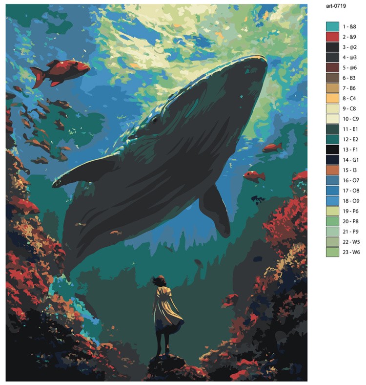 Картина по номерам Животные кит рыбы и девушка в море — картинка 2