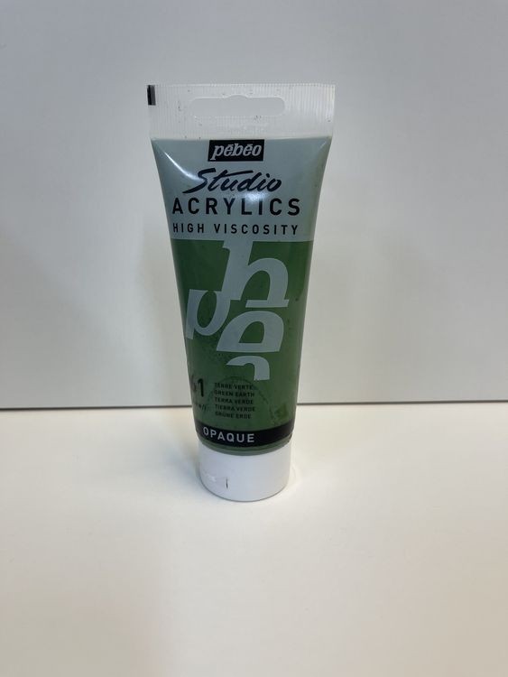 УЦЕНКА. Краска акриловая Pebeo Studio Acrylics (Зеленая земля), 100 мл (тюбик испачкан краской) — картинка 3