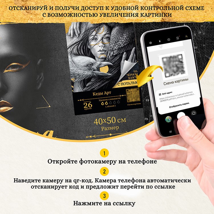 Картина по номерам Черный холст с поталью «Золотая симфония» — картинка 3