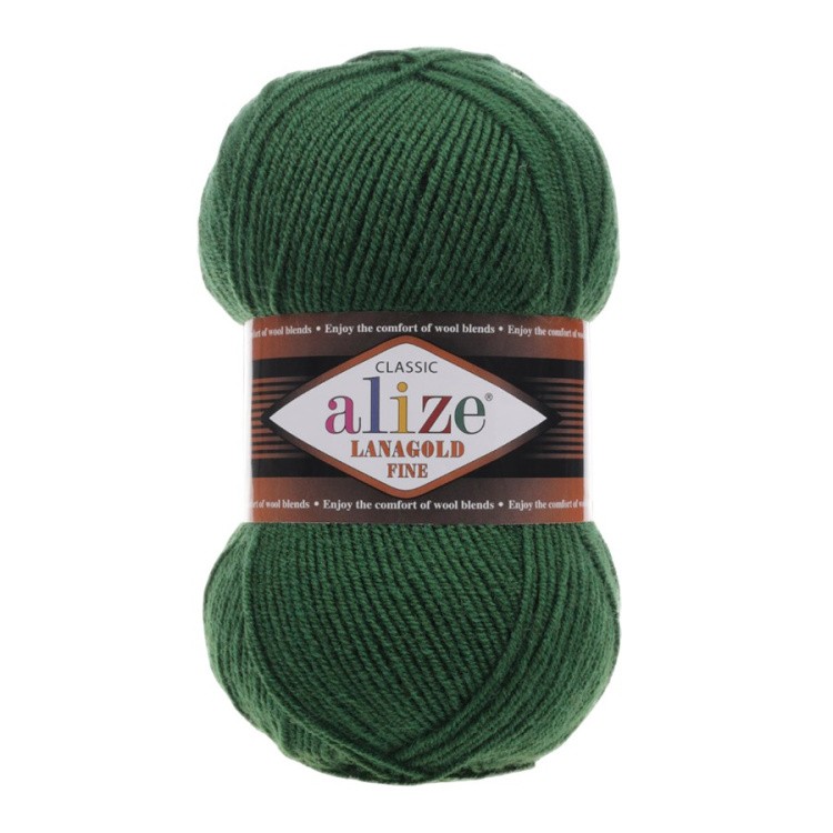 Пряжа ALIZE LanaGold Fine (Ализе Лана голд файн) (118), зеленый, 5 шт. по 100 г