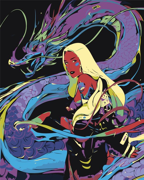 Картина по номерам «Девушка и дракон»