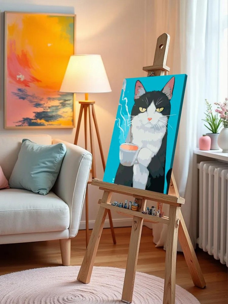 Картина по номерам «Кот с чашкой кофе» — картинка 9