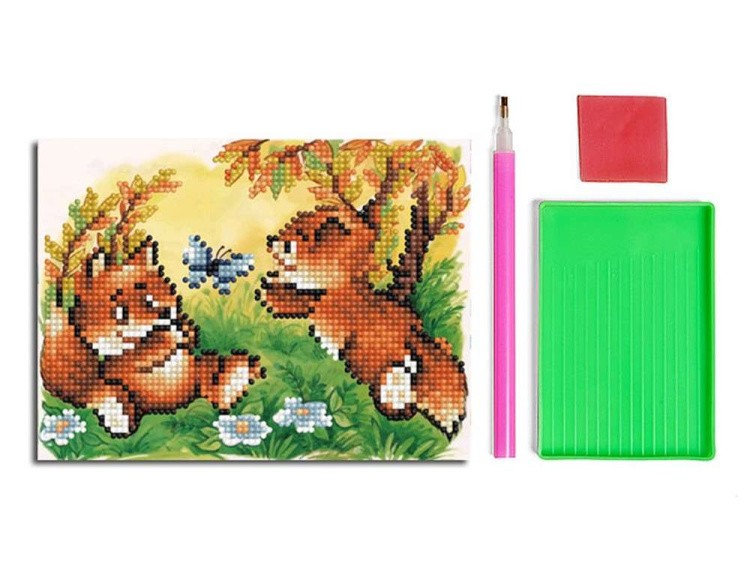 Алмазная вышивка-открытка «Два лисенка» — картинка 2