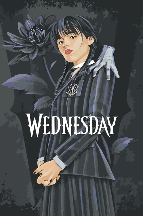 Картина по номерам «Wednesday Уэнсдей Аддамс: Арт с цветком»