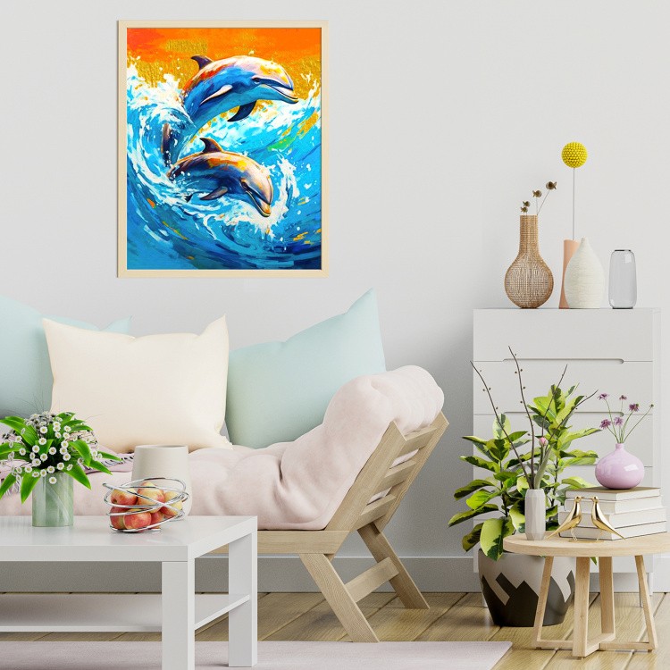 Картина по номерам с поталью «Игра дельфинов» — картинка 7