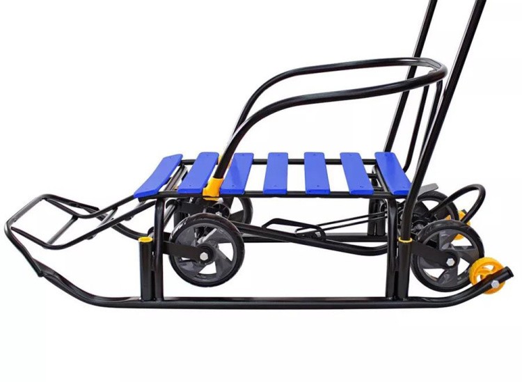 Санки детские Snow Black Auto синие рейки с колесами — картинка 13