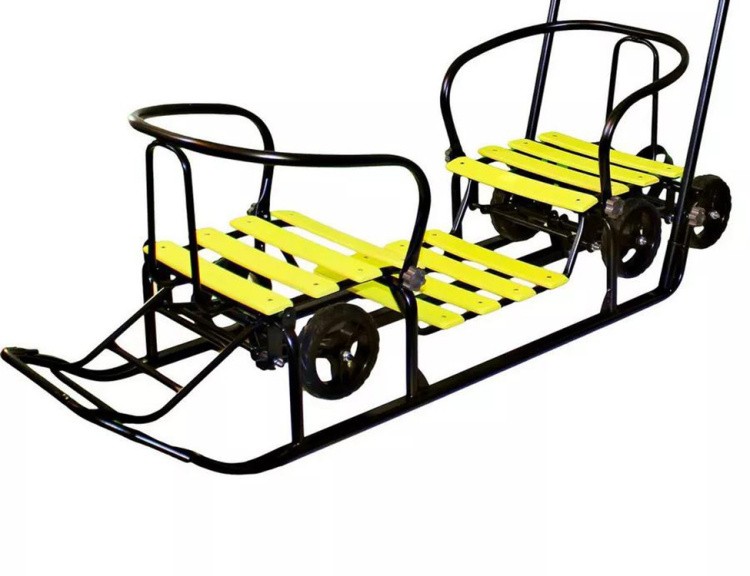 Санки детские Snow Black Auto «Для Двоих», лимонные с колесами — картинка 6