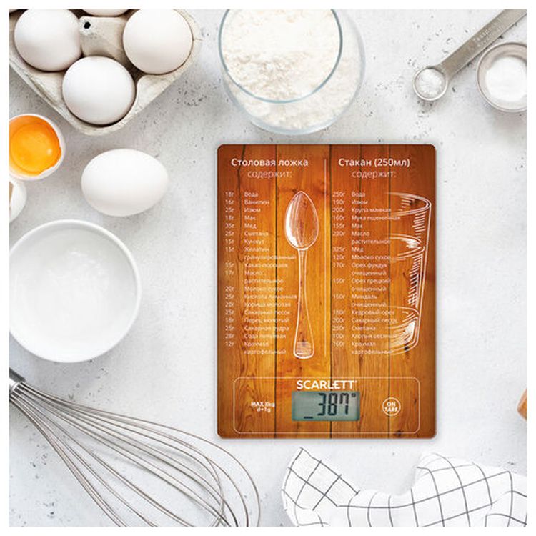 Весы кухонные SCARLETT, электронный дисплей, максимальный вес 8 кг, тарокомпенсация, стекло — картинка 3