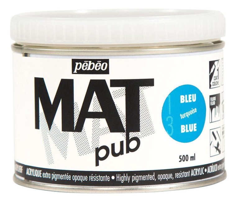 Краска акриловая экстра матовая Mat Pub №1, бирюзовая, 500 мл, Pebeo