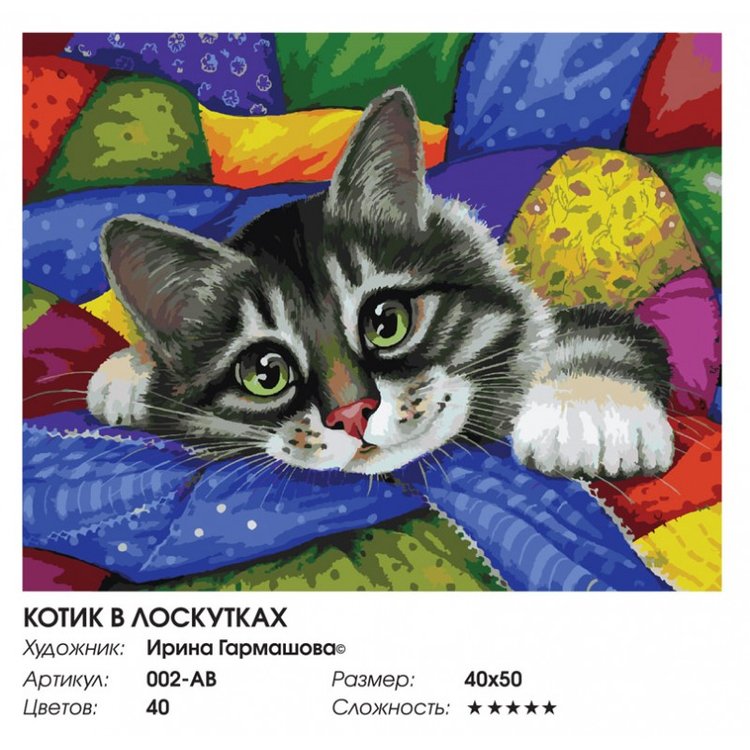 Картина по номерам «Котик в лоскутках» — картинка 2