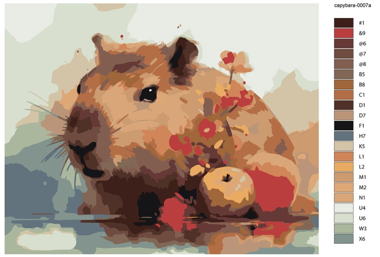 Картина по номерам «Капибара с яблоками и цветами» — картинка 2