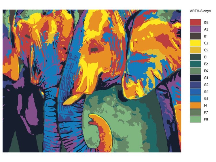 Картина по номерам «Разноцветные слоны» — картинка 2