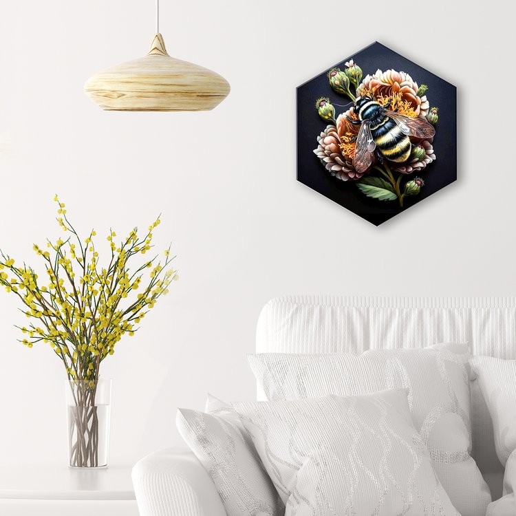 Картина по номерам чёрный холст с поталью Гексагон «Шмель на цветке» — картинка 6