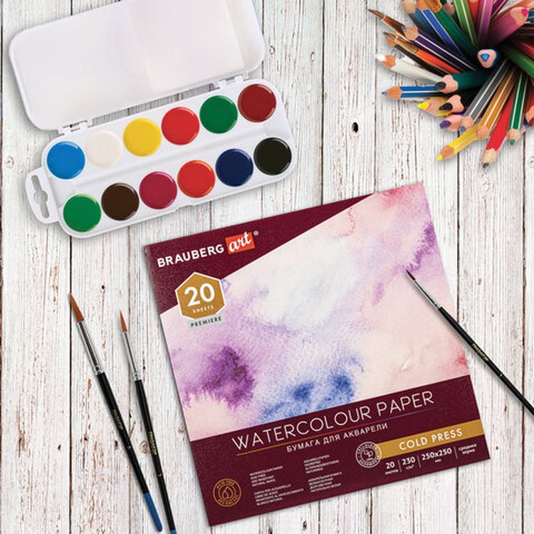 Альбом для акварели, бумага 230 г/м2, 250х250 мм, среднее зерно, 20 листов, склейка, BRAUBERG ART PREMIERE — картинка 8