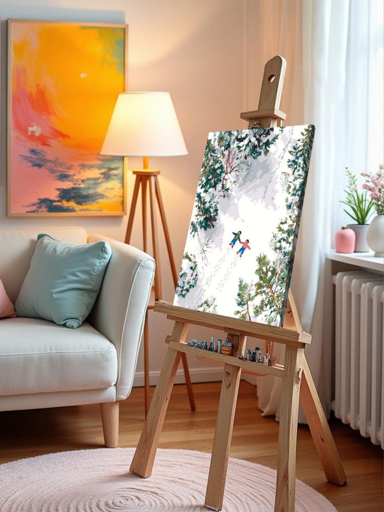 Картина по номерам Дети зимой на снегу среди елок — картинка 10