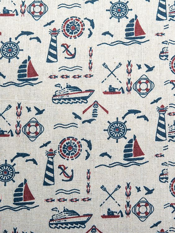 Ткань льняная, 1 м x 150 см, 140 г/м², цвет: белый, морской принт, TBY — картинка 3