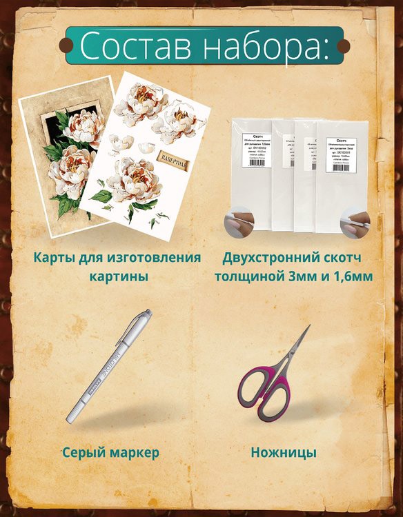 Набор папертоль «Винтажные розы» 28x20 см — картинка 3