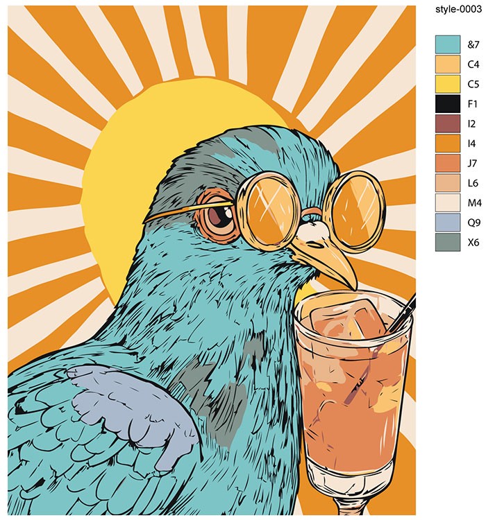 Картина по номерам «Птица голубь в очках и коктейль 40x50» — картинка 2
