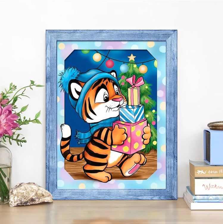Алмазная вышивка «Тигренок и подарки» — картинка 4