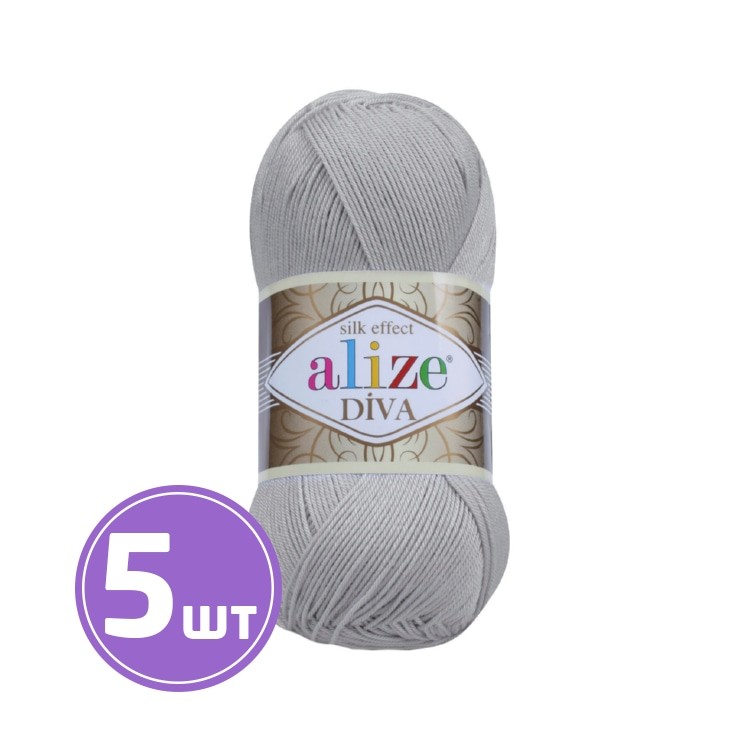 Пряжа ALIZE Diva Silk effekt (355), серый, 5 шт. по 100 г