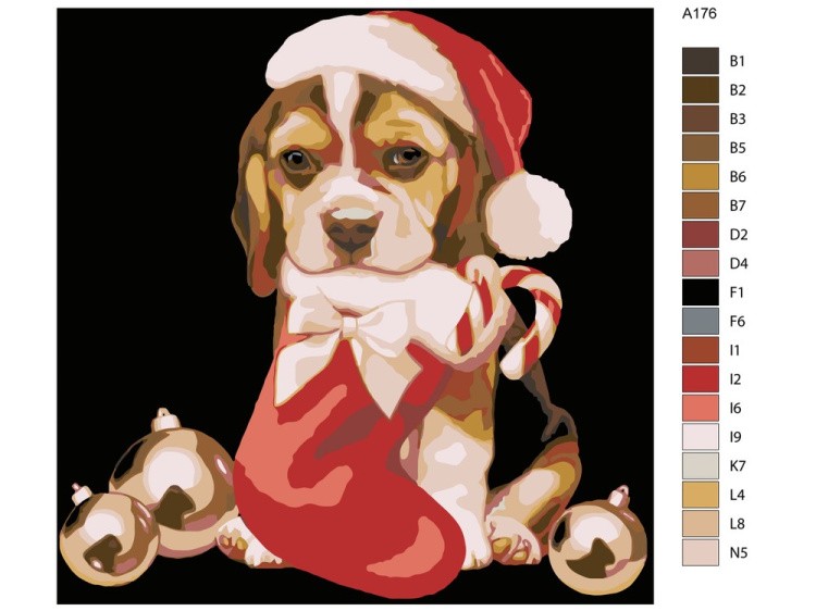 Картина по номерам «Рождественский щенок» — картинка 2