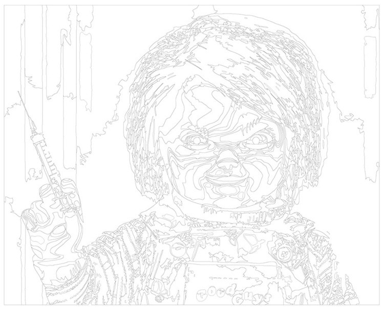 Картина по номерам «Страшная кукла Чаки со шприцом» — картинка 3