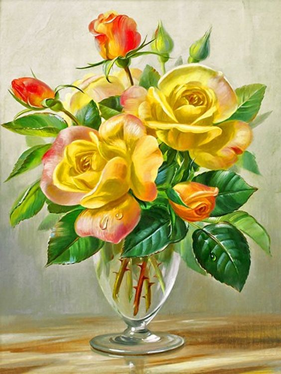 Рисунок на ткани  «Желтые розы»