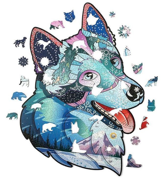 Деревянный пазл Wood Trick «Храбрый Хаски», с кристаллами Swarovski ® — картинка 2