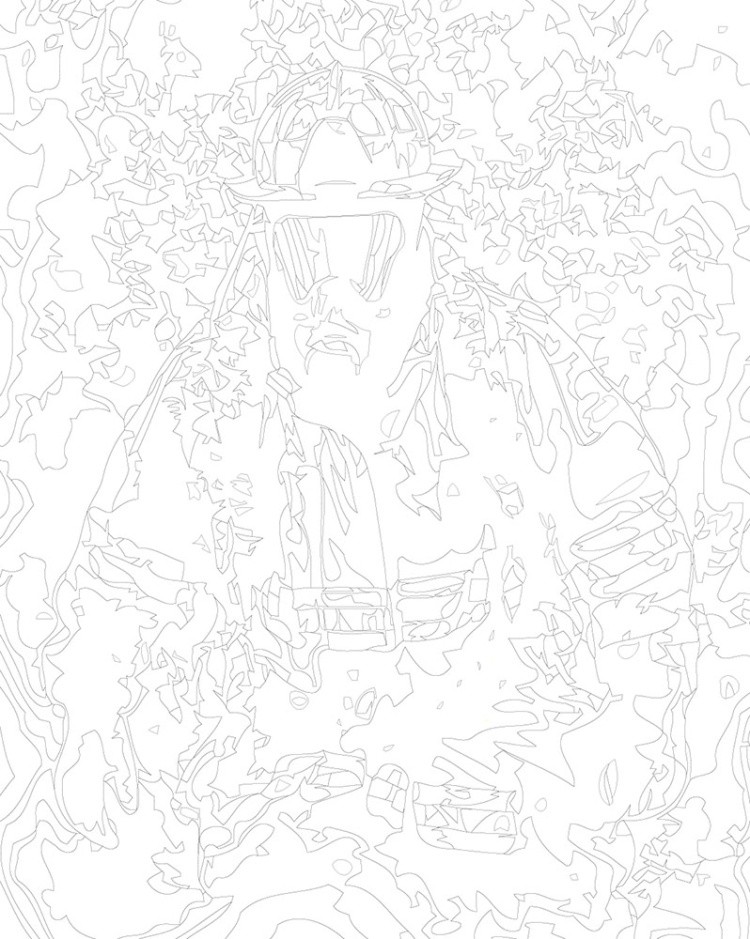 Картина по номерам «Пожарный в форме и противогазе арт, огонь» — картинка 3