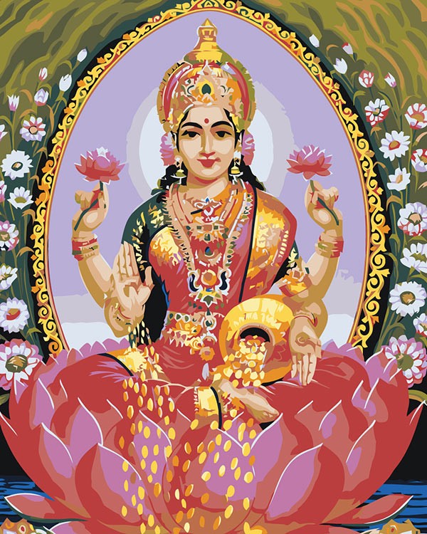 Картина по номерам «Религия индуизм: богиня Лакшми на лотосе»