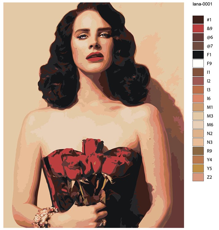 Картина по номерам «Lana Del Rey Лана Дель Рей: С розами» — картинка 2