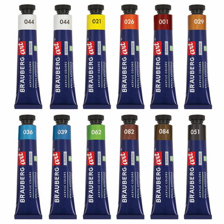 Краски акриловые художественные BRAUBERG ART CLASSIC, набор 12 шт, 11 цветов, в тубах 22 мл — картинка 3