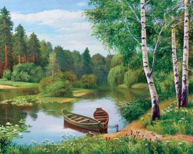Картина по номерам «Лодки в лесу»