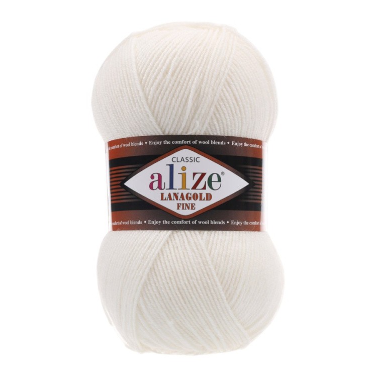 Пряжа ALIZE LanaGold Fine (Ализе Лана голд файн) (450), белый, 5 шт. по 100 г