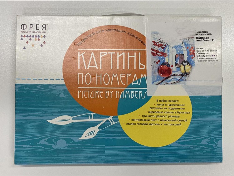 УЦЕНКА. Картина по номерам «Снегирь и синичка» (порвана коробка) — картинка 2