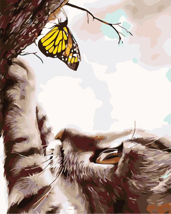 Картина по номерам «Котёнок и бабочка»