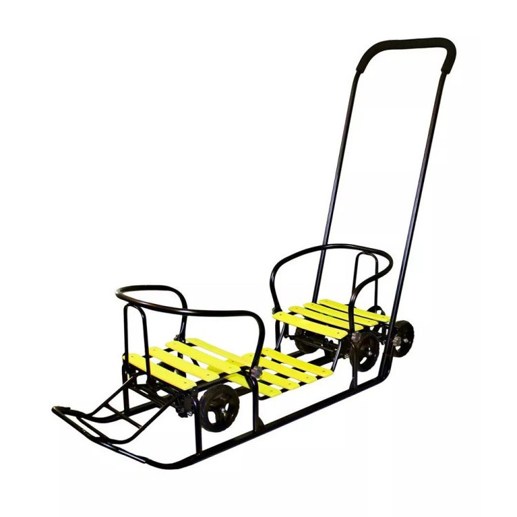 Санки детские Snow Black Auto «Для Двоих», лимонные с колесами — картинка 7