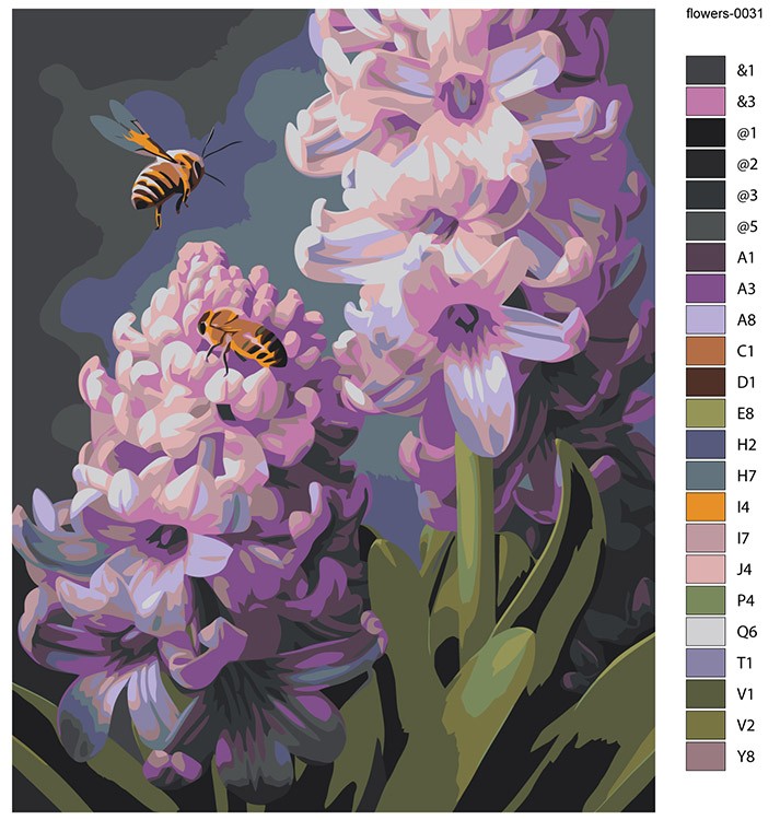 Картина по номерам «Цветы: Гиацинты и пчелы» — картинка 2