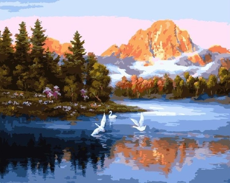 Картина по номерам «Лебеди на озере»