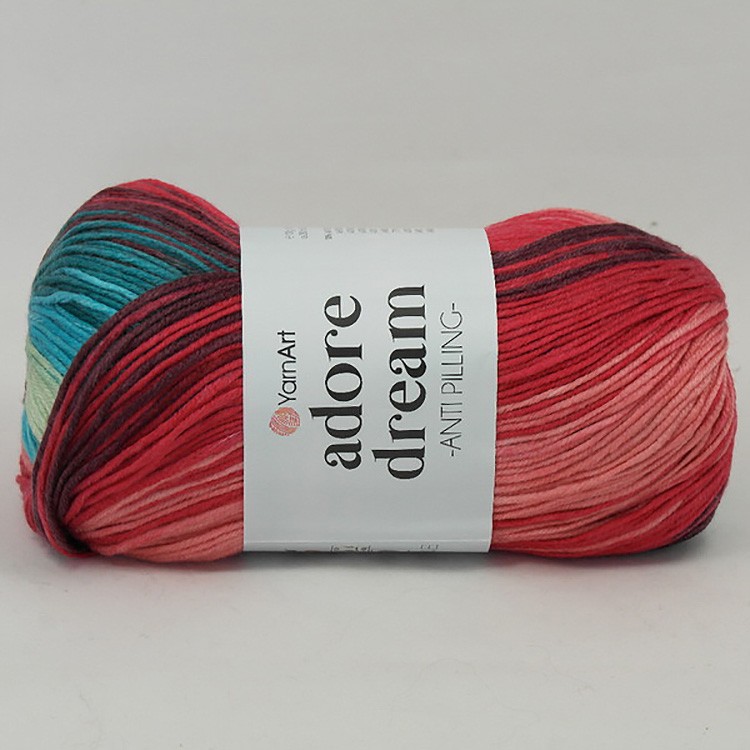 Пряжа YarnArt Adore Dream (1061), кораллово-бирюзово-коричневый, 5 шт. по 100 г — картинка 2