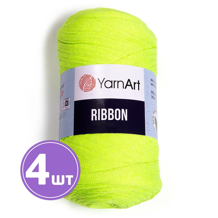 Пряжа YarnArt Ribbon (Риббон) (801), яркий лайм, 4 шт. по 250 г