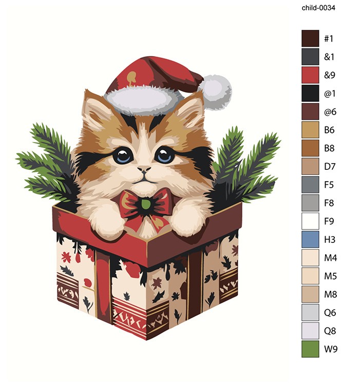 Картина по номерам «Детская, для детей: новогодний котенок» — картинка 2